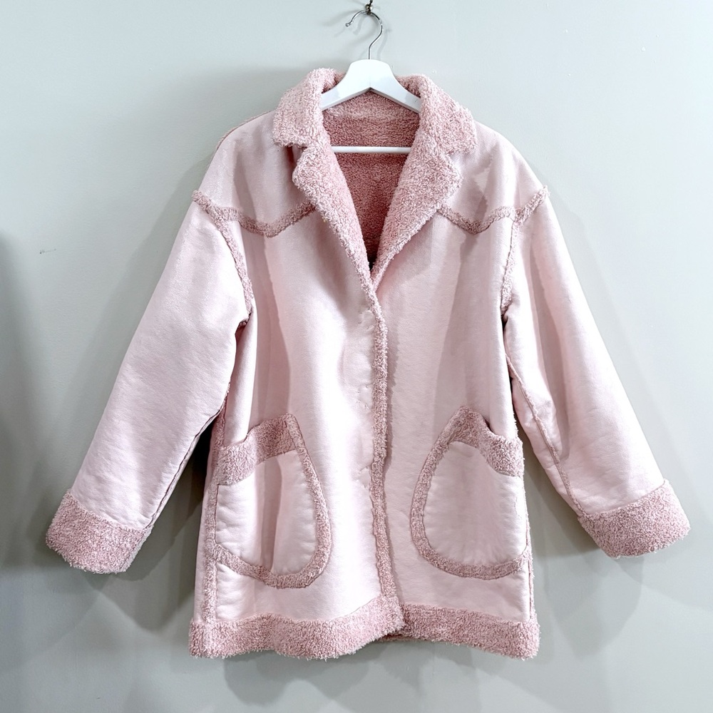 Opening Ceremony Women's Size 8 Pink Reversible Faux Shearling Coat Y2K Chic